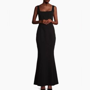 NWT Laundry by Shelli Segal Square-neck Trumpet Gown, black, new with tags